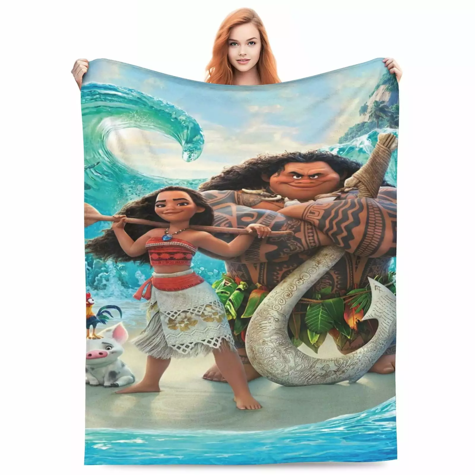 Moana Cartoon Fleece Throw Blanket. Super Soft Cozy Warm Flannel Blanket for Bed Sofa Couch Camping Travel. All Seasons Fuzzy Plush Blankets for Kids Adults Fans