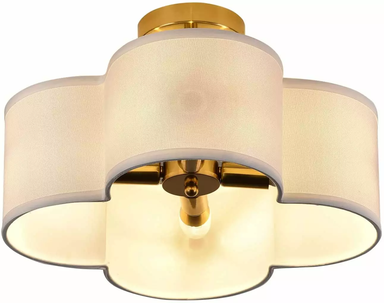 Modern 4- Light Semi Flush Mount Ceiling Light Fixture with Fabric Drum Shade off-White