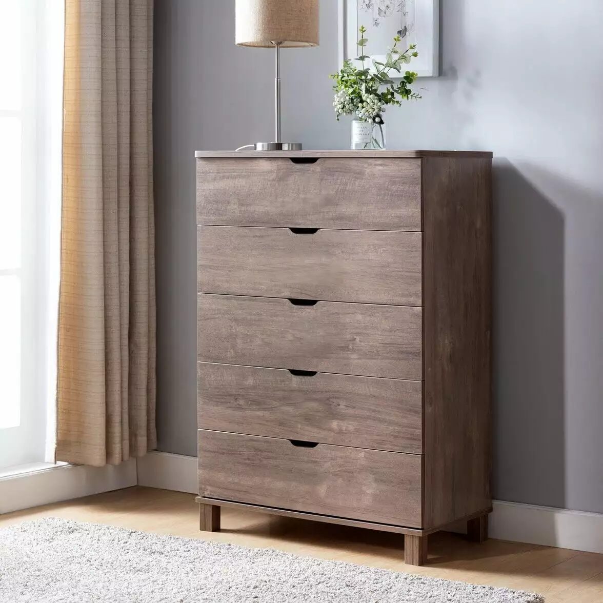 Modern 5 Drawer Chest Dresser- Hazelnut