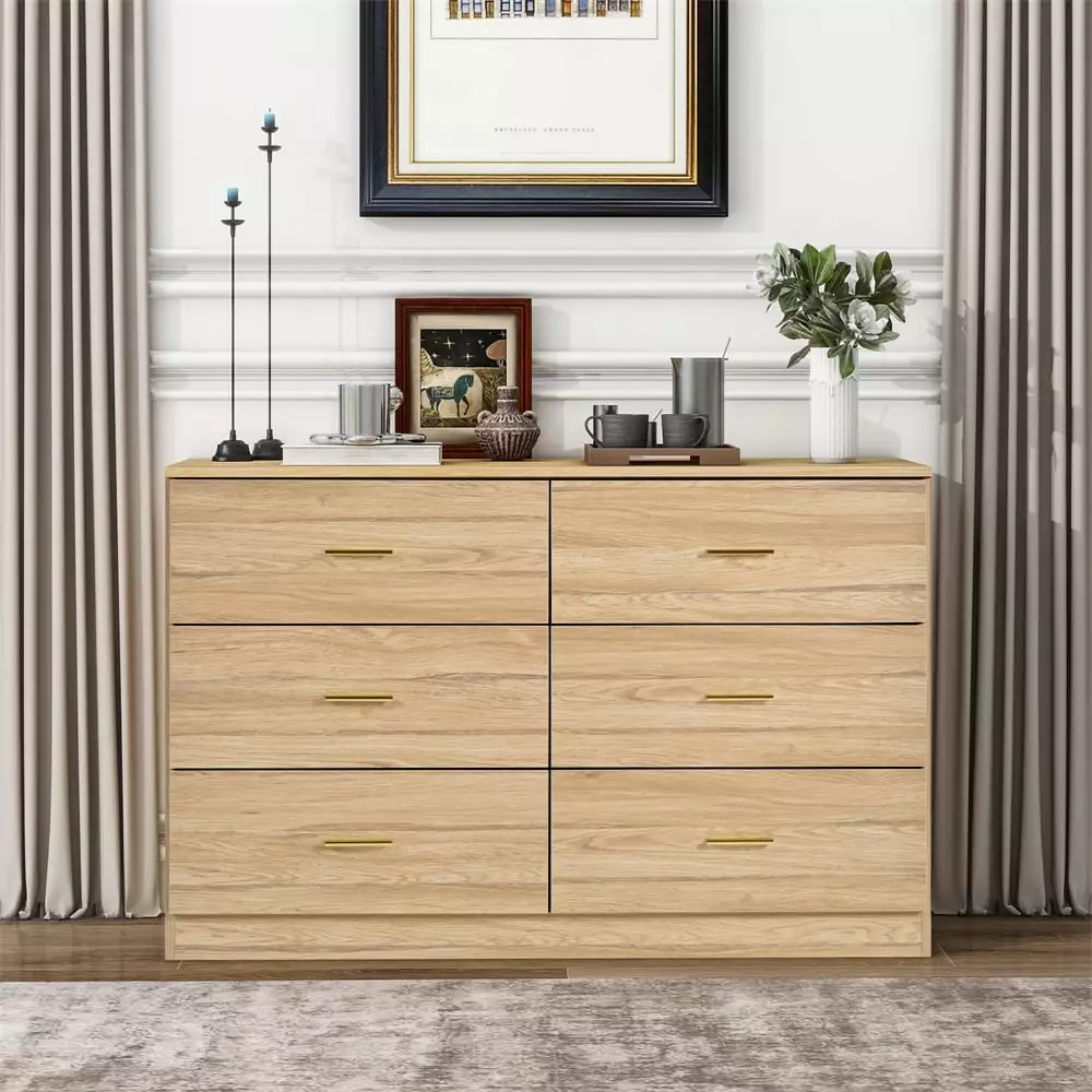 Modern 6-Drawer Dressers. Natural Chest of Drawers with Ample Storage. Closet Organizers. Dresser & Chest of Drawer for Living Room. Bedroom