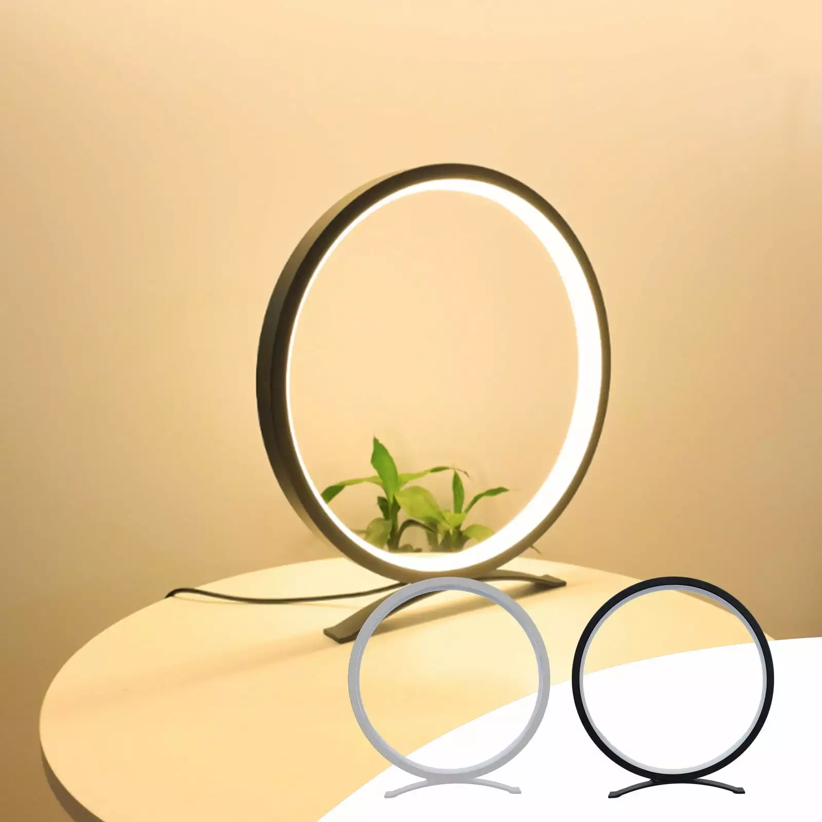 Modern Circle Nightstand Lamp.LED Warm Light Table Lamp for Bedroom Bedside.3 Colors Metal Desk Lamp for Living Room.Dimmable Reading Table Lights for Night Stand on Side & End Tables