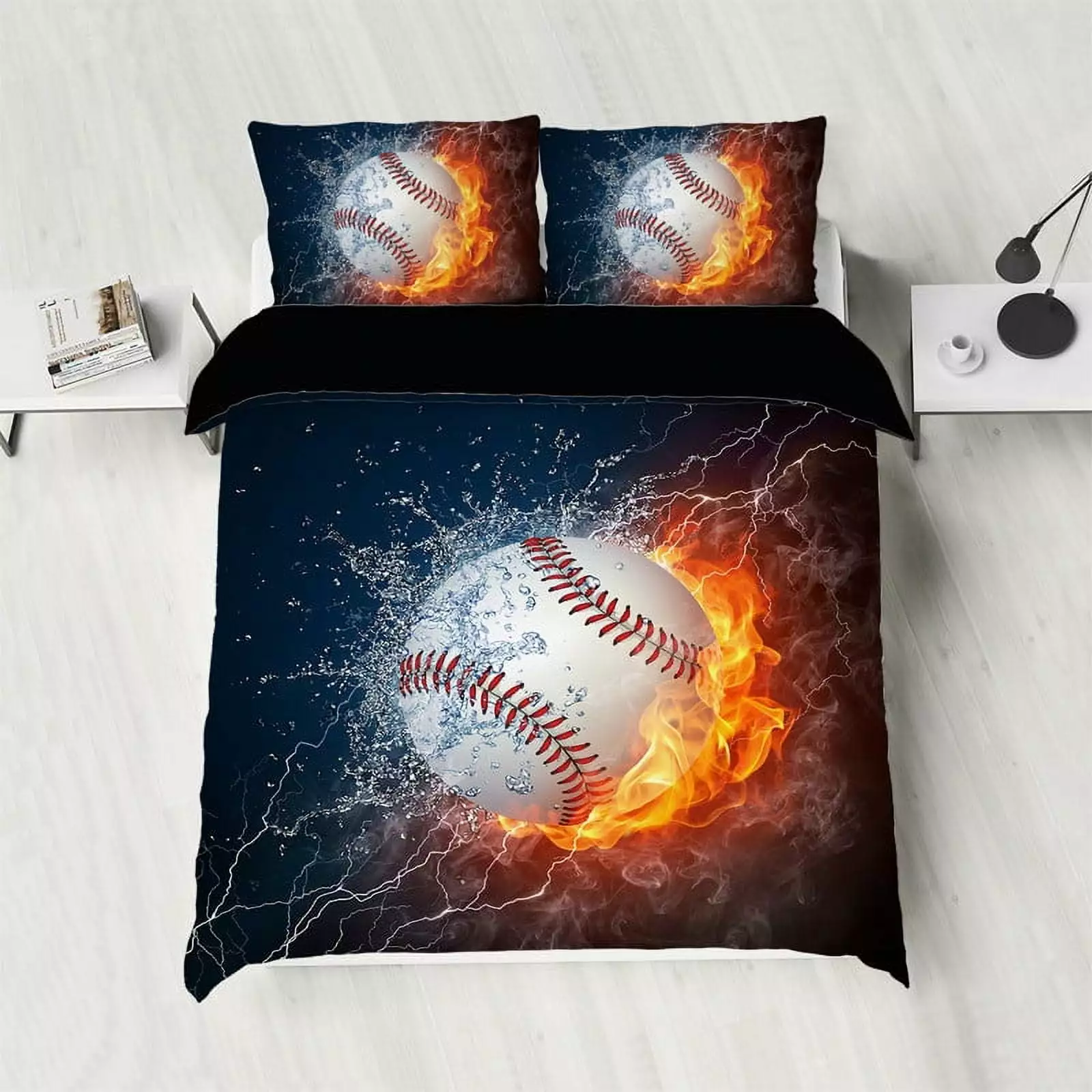 Modern Minimalist Bedding Set. Baseball Print Bedding Set. Unisex. Comes with 1 Duvet Cover and 2 Pillowcases