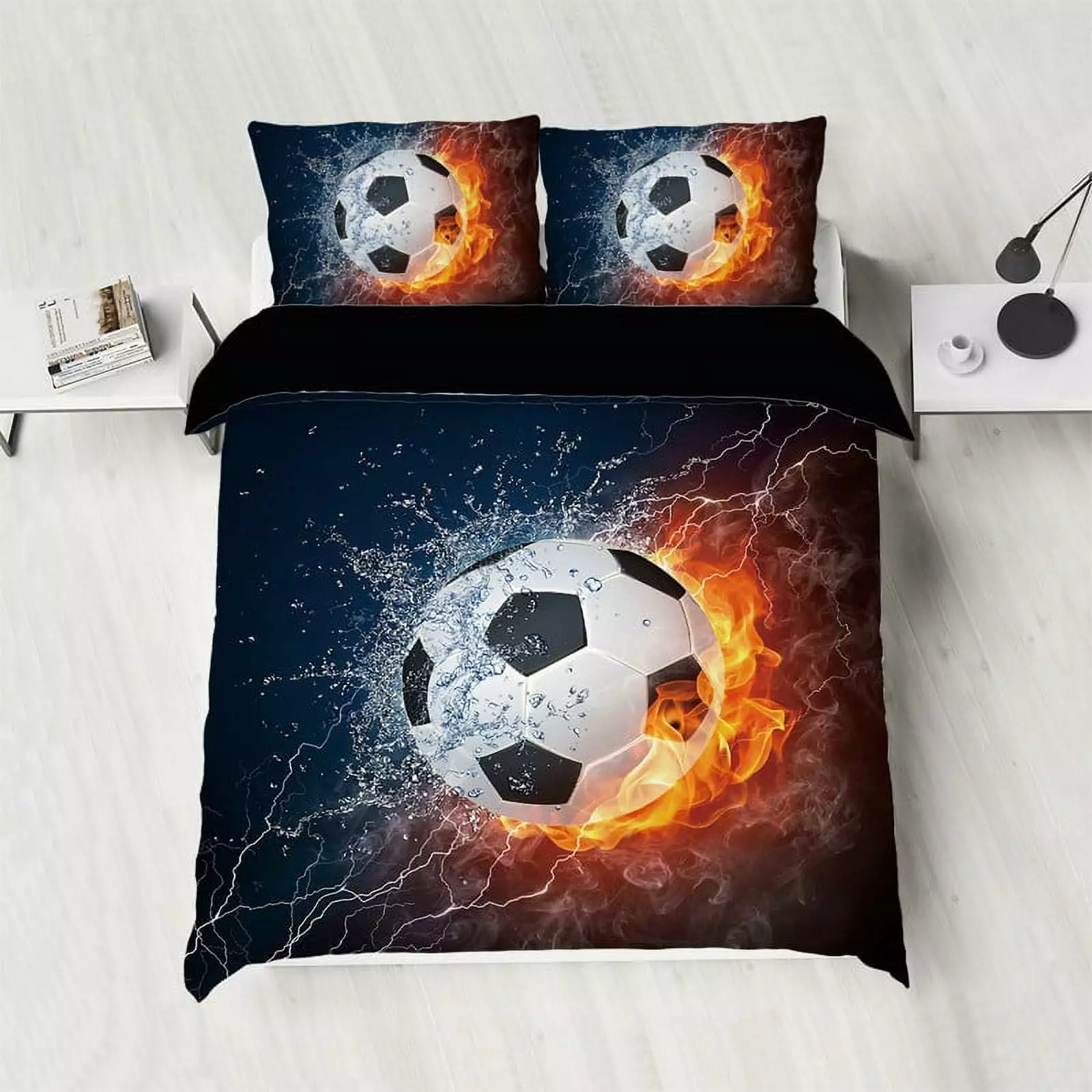 Modern Minimalist Bedding Set. Football Print Bedding Set. Unisex. Comes with 1 Duvet Cover and 2 Pillowcases