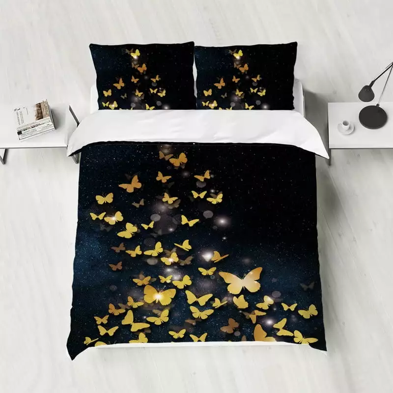 Modern Minimalist Bedding Set. Gold Butterfly Bedding Set. Unisex. Comes with 1 Duvet Cover and 2 Pillowcases