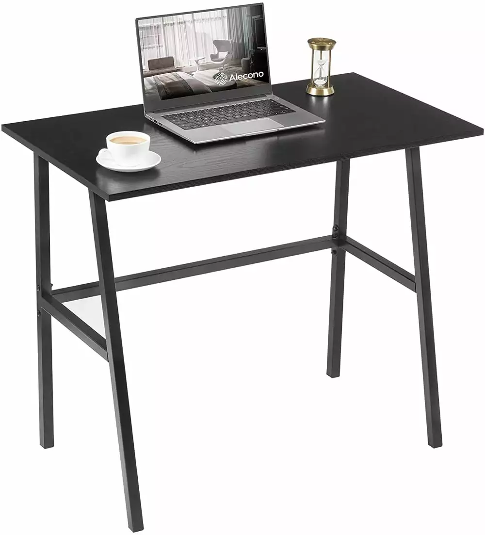 Modern Small Computer Desk for Small Space Solutions. Metal Frame in Black