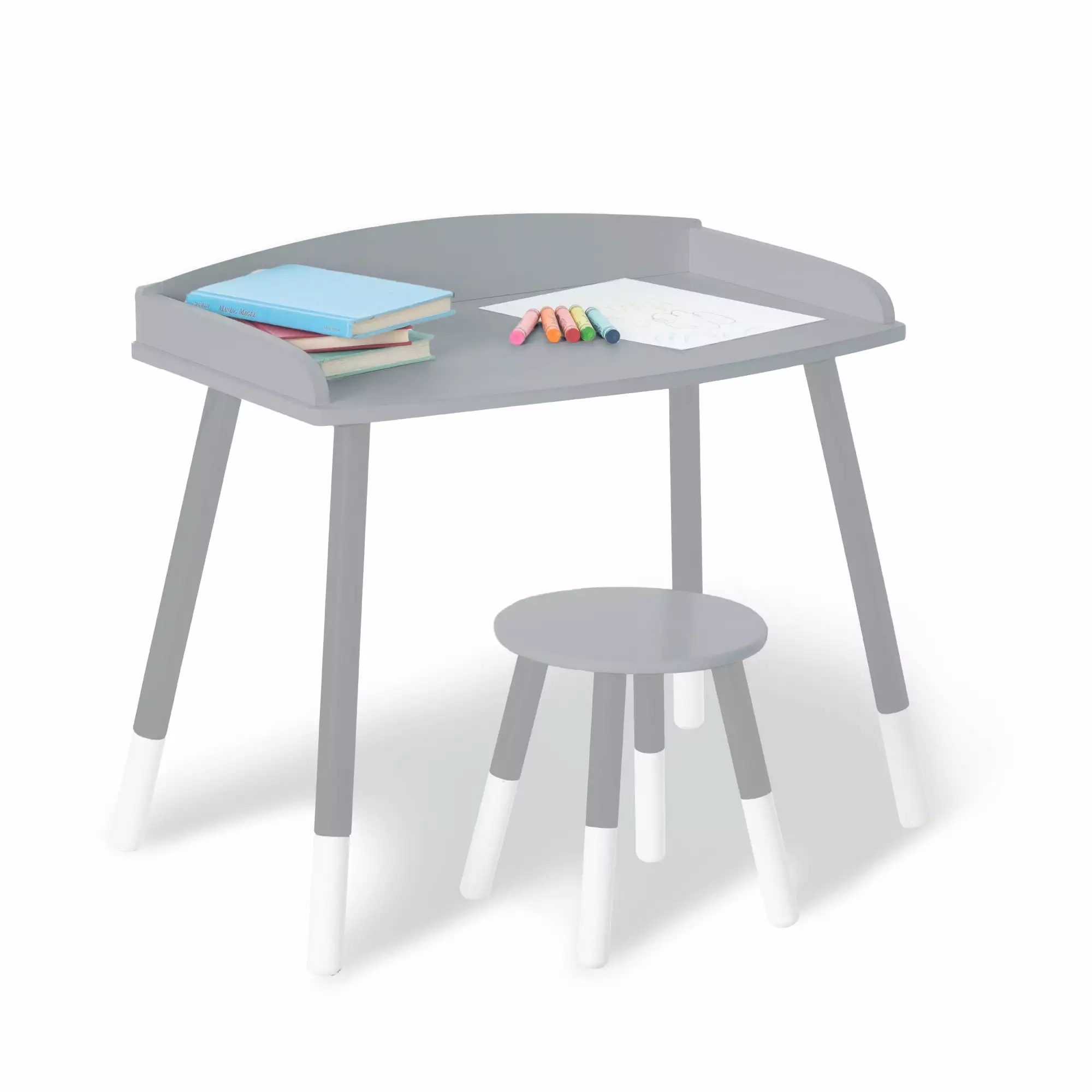 Modern Study Desk and Stool Set - Gray w/ White