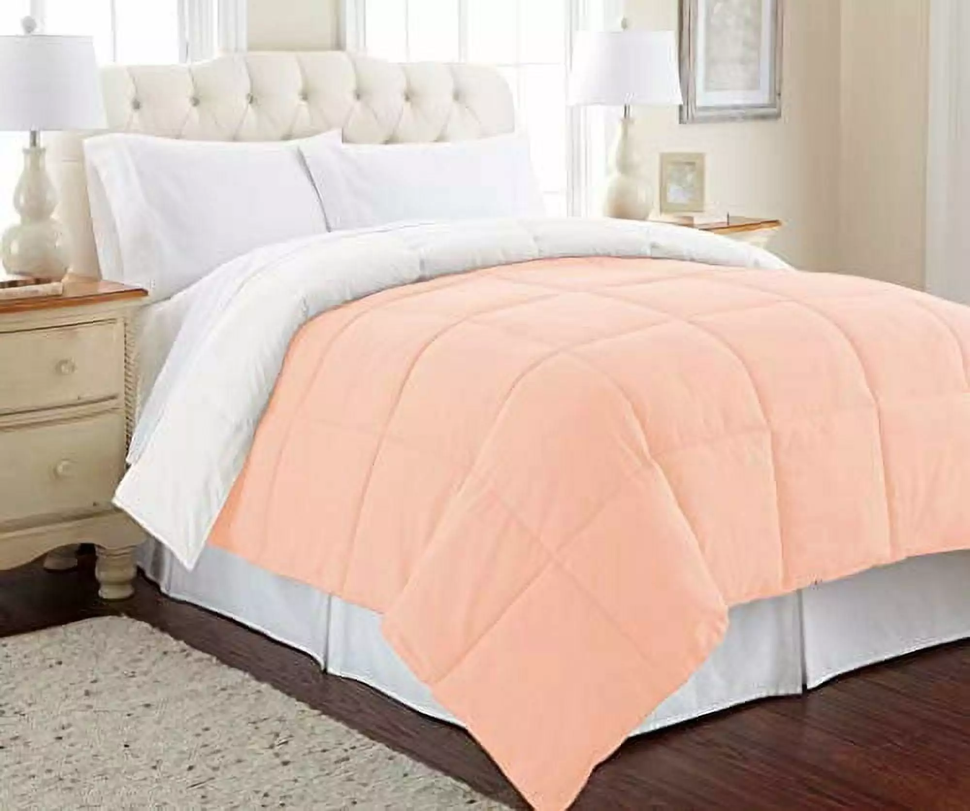 Modern Threads Reversible Blush & White All-Season Down Alternative Adult Bed Comforter. Twin