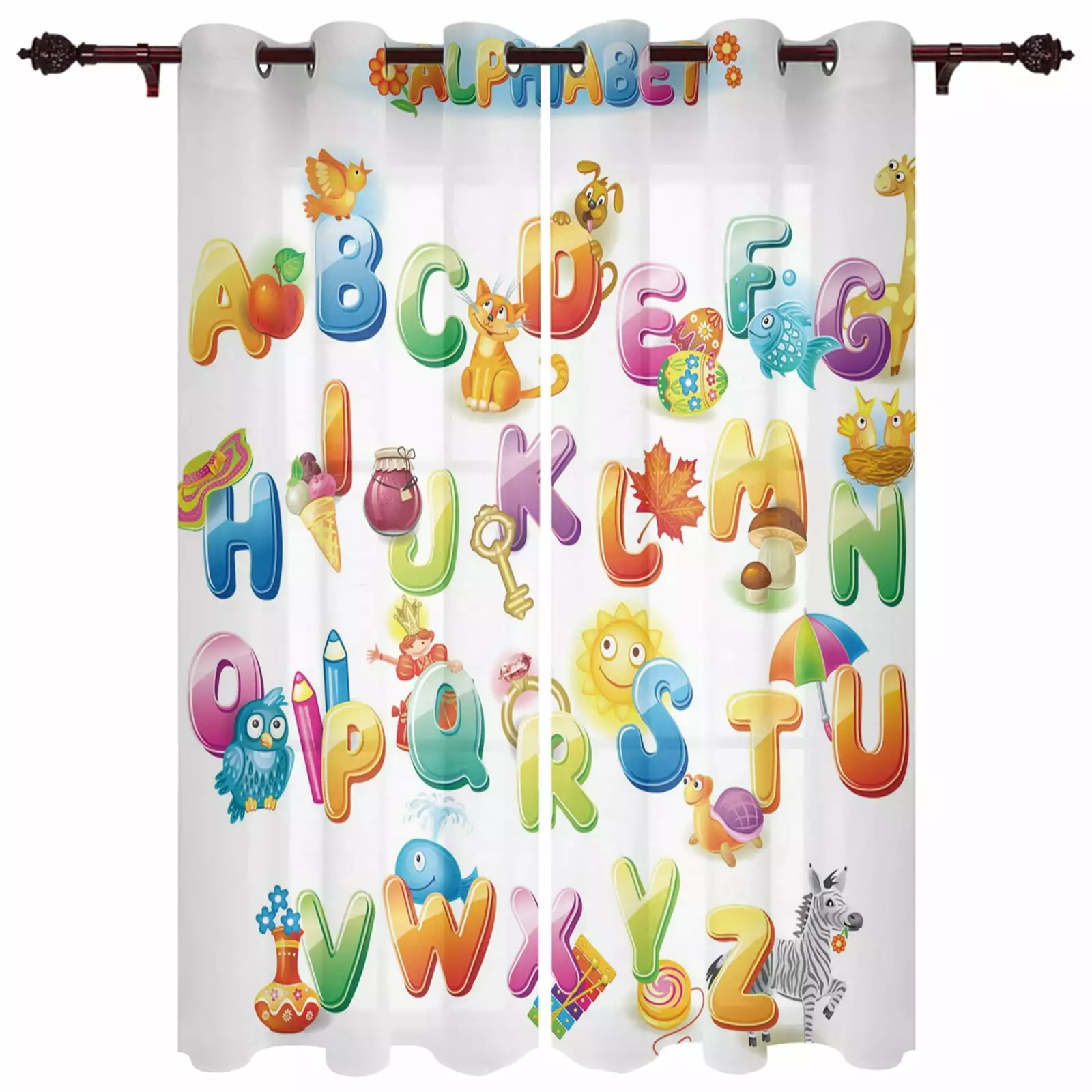 Modern Window Curtains for Living Room Cartoon Children English Alphabet Curtains for Child Bedroom Kitchen Decor Blinds Drapes