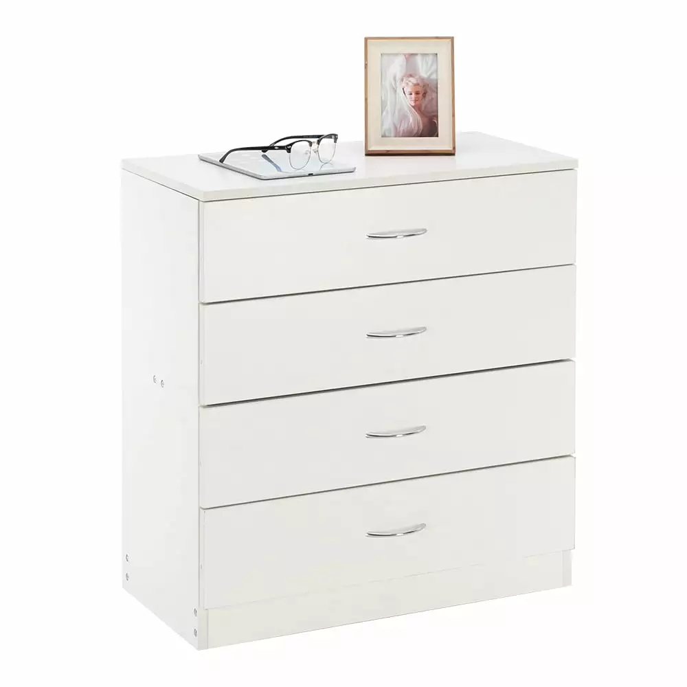 Modern Wood Simple 4 Drawer Dresser for Family Room Bedroom Living Room White (25.98 x 13 x 28.7)