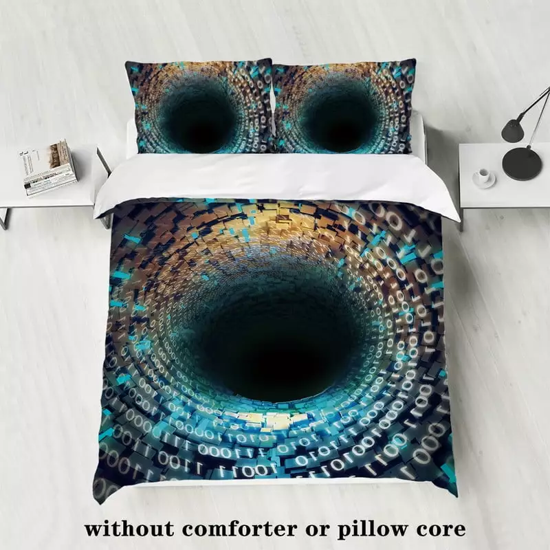 Modernist Bedding Set. Alphabet Black Hole Print Bedding Set. Unisex. Comes with 1 Duvet Cover and 2 Pillowcases