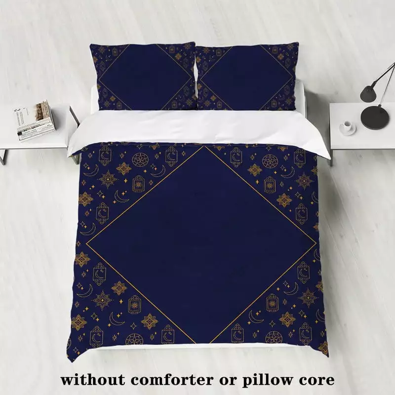 Modernist Bedding Set. Dark Blue Floral Print Bedding Set. Unisex. Comes with 1 Duvet Cover and 2 Pillowcases