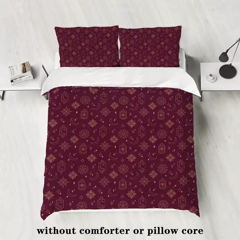 Modernist Bedding Set. Deep Red Floral Print Bedding Set. Unisex. Comes with 1 Duvet Cover and 2 Pillowcases