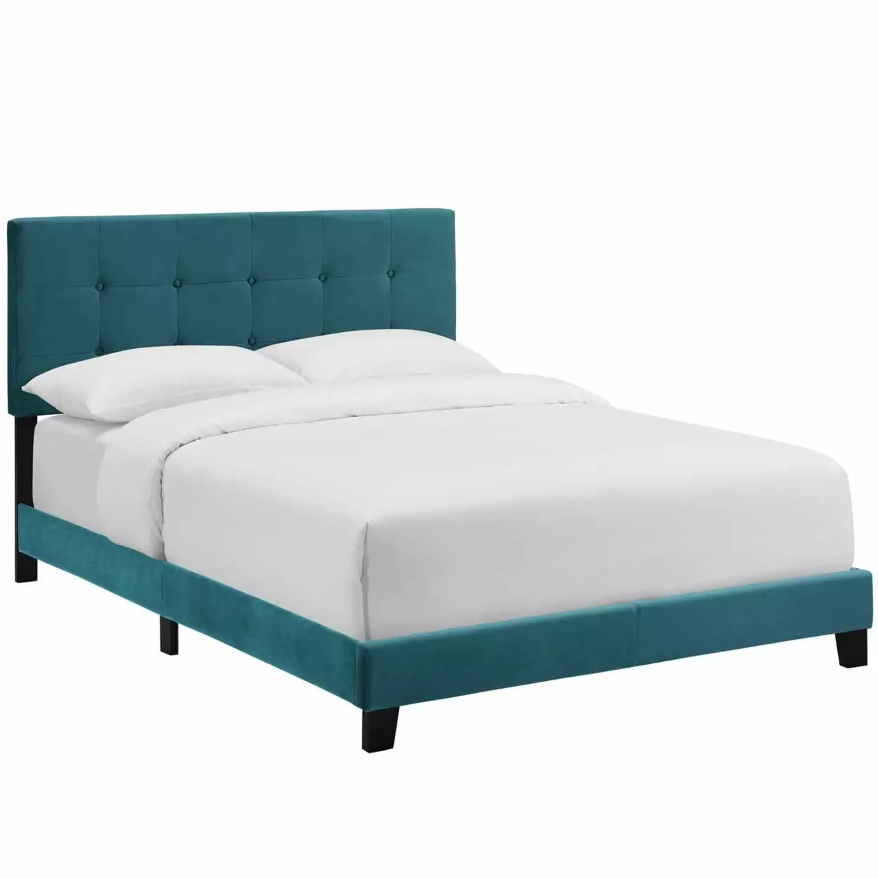 Modway Amira Queen Modern Style Performance Velvet Bed in Sea Blue