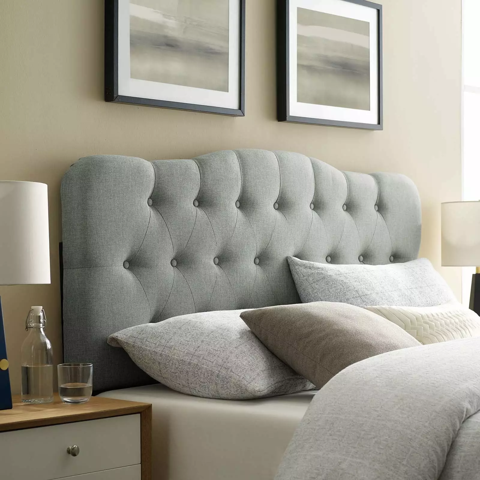 Modway Annabel Queen Upholstered Fabric Headboard in Gray