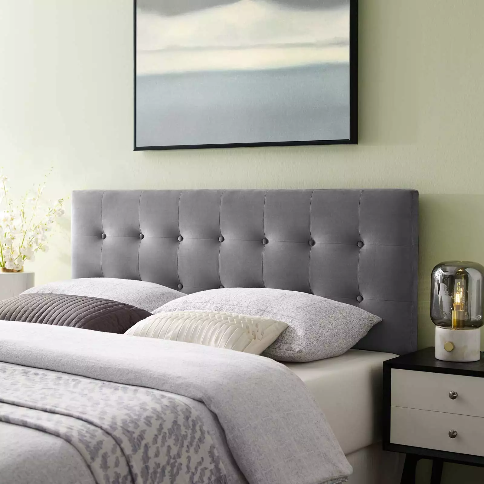 Modway Emily King Tufted Performance Velvet Headboard in Gray