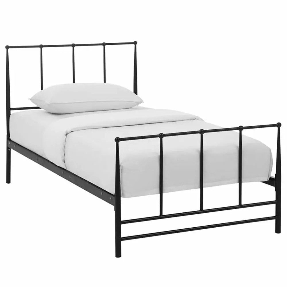 Modway Estate Modern Sturdy Powder Coated Steel Twin Bed in Brown