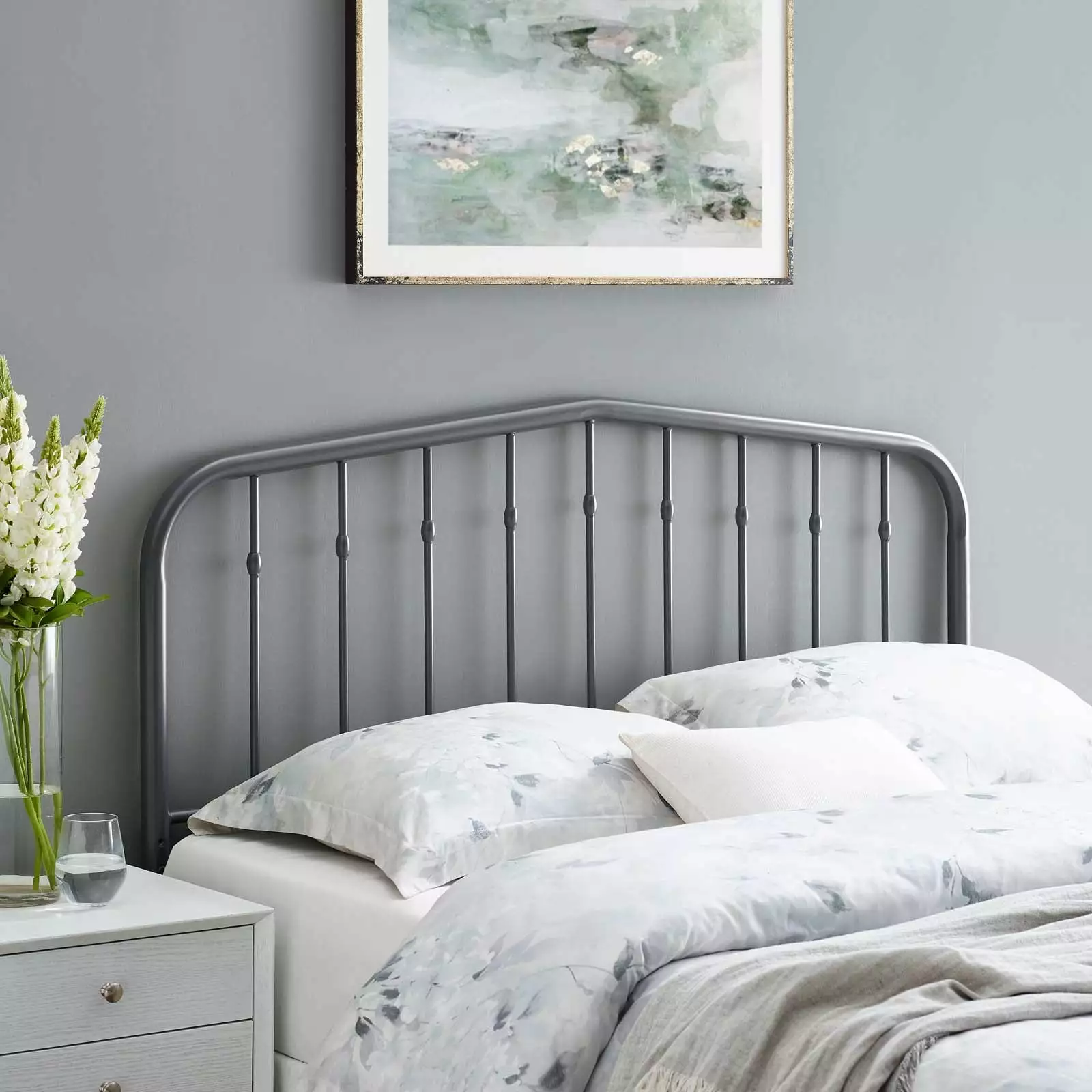 Modway Lennon Modern Farmhouse Metal Adjustable Headboard. Full Sized. Gray