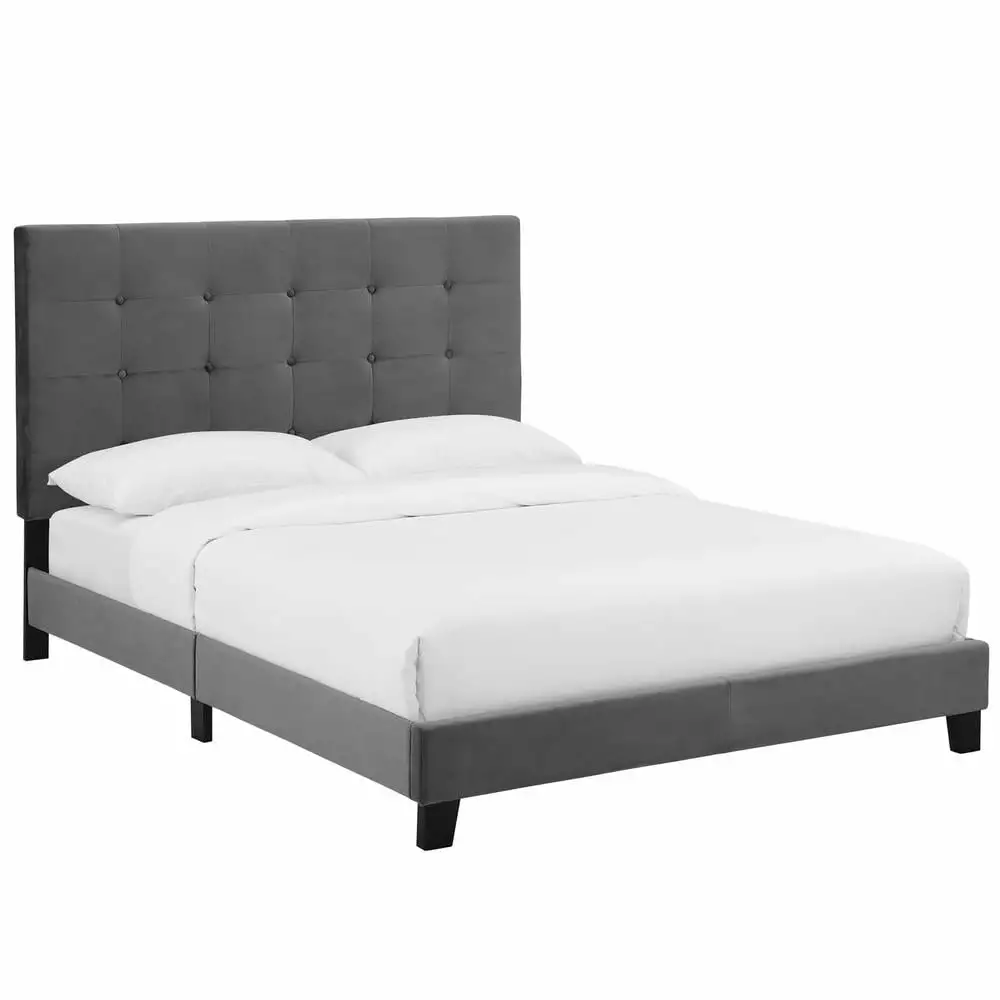 Modway Melanie Full Tufted Button Upholstered Performance Velvet Platform Bed in Gray