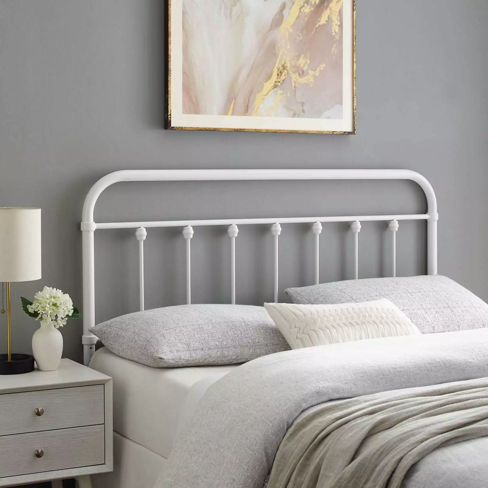 Modway Sage King Modern Powder Coated Iron Headboard in White Finish