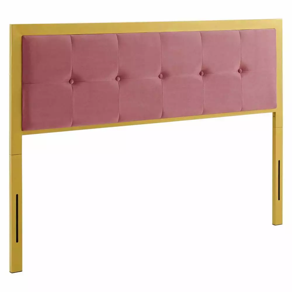 Modway Teagan Tufted King Performance Velvet Headboard in Gold/Dusty Rose