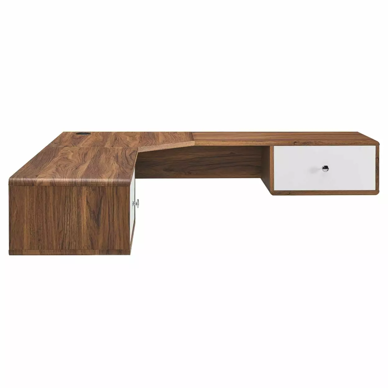 Modway Transmit 55 Wall Mount Corner Wood Office Desk in Walnut/White