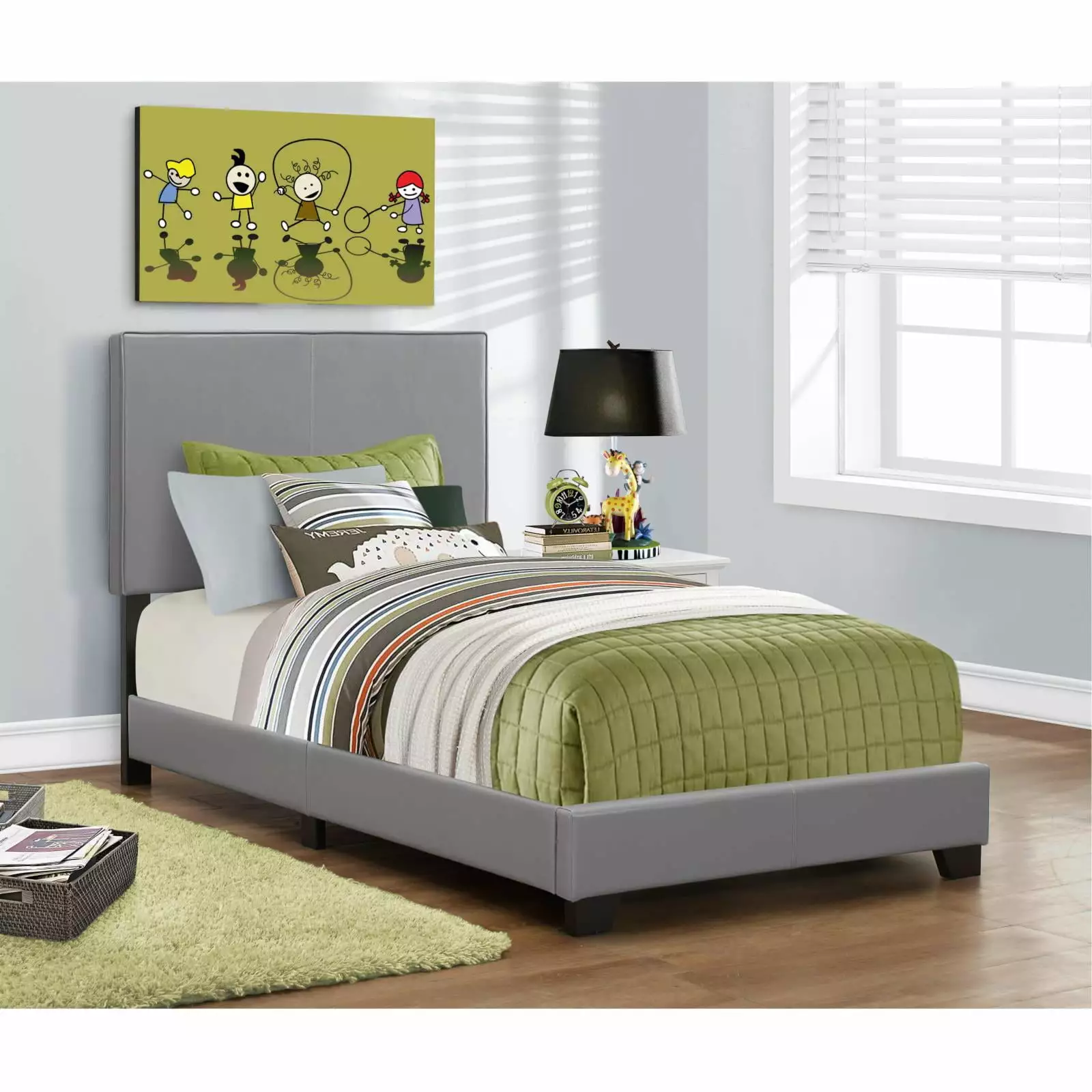 Monarch Specialties Bed Twin Size. Grey Leather Look