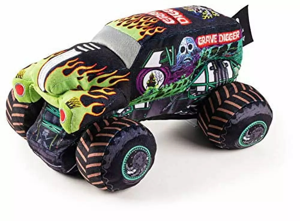 Monster Jam Grave Digger Green Flames Black 12.5 inch Pillow Buddy. 100% Microfiber. Kids Bedding