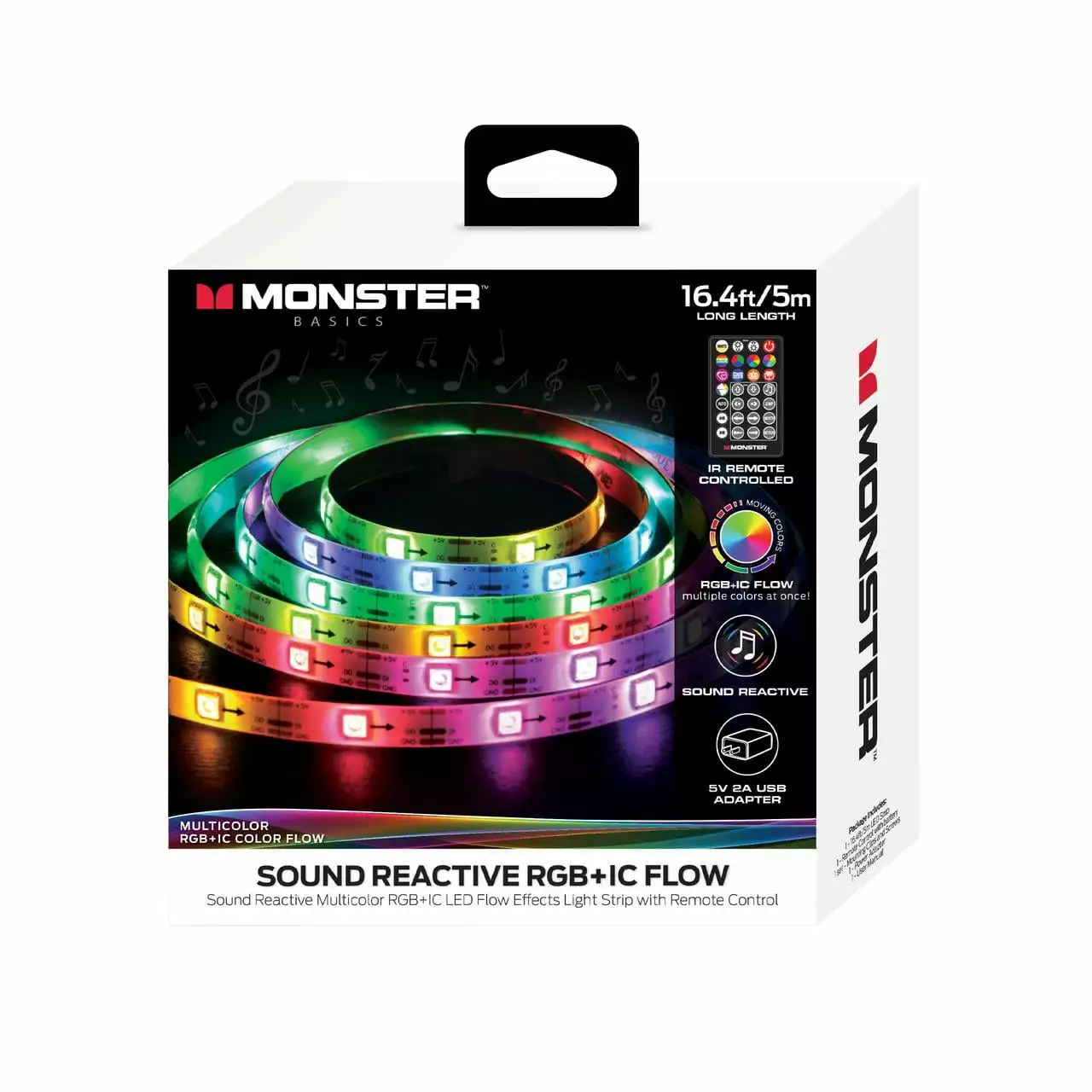 Monster LED 16.4ft Sound Reactive Indoor Livingroom Multi-Color Flow Effect LED Light Strip with Remote Control