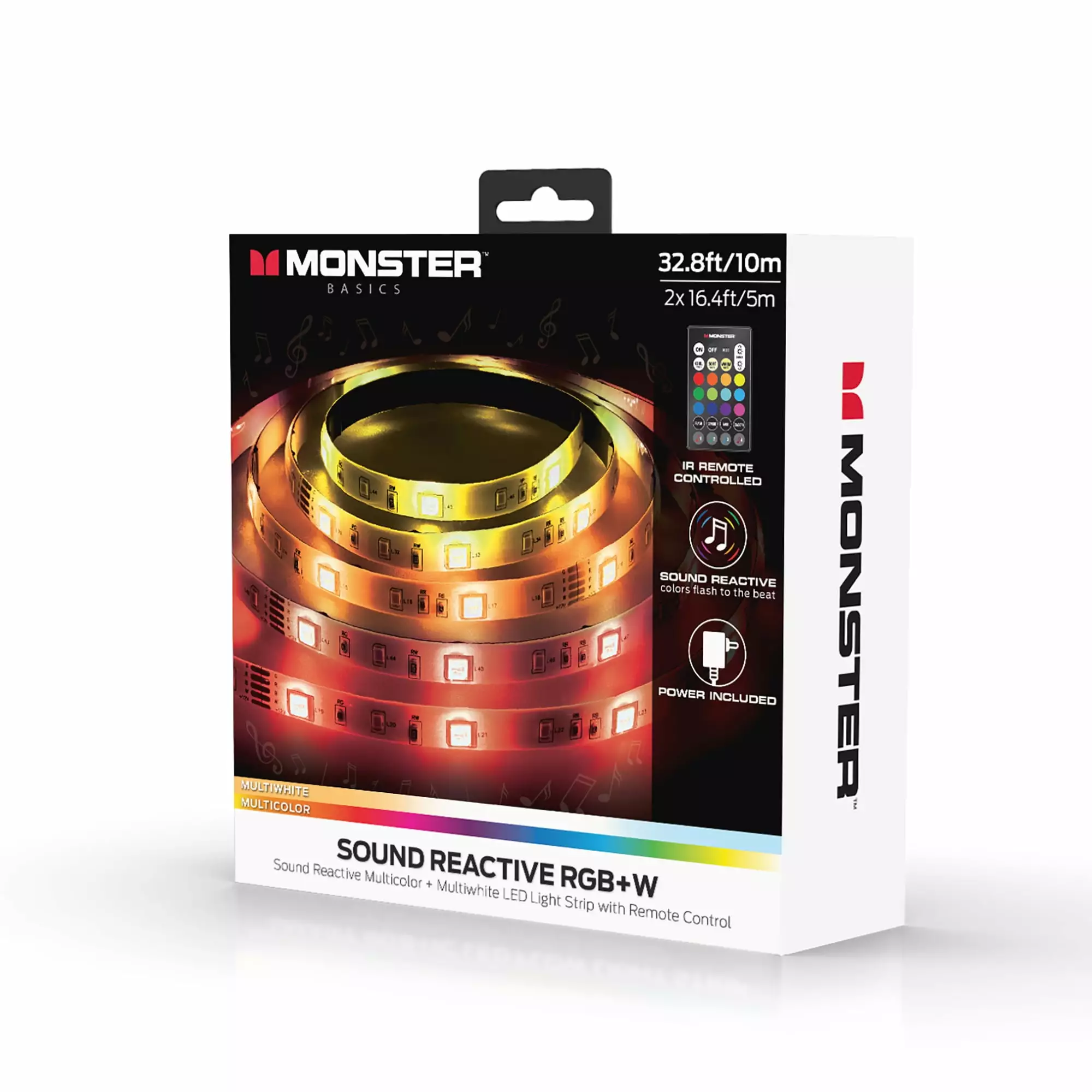 Monster LED 32.8ft Sound-Reactive RGB LED Light Strip. Indoor Livingroom Customizable Lighting. Remote Control