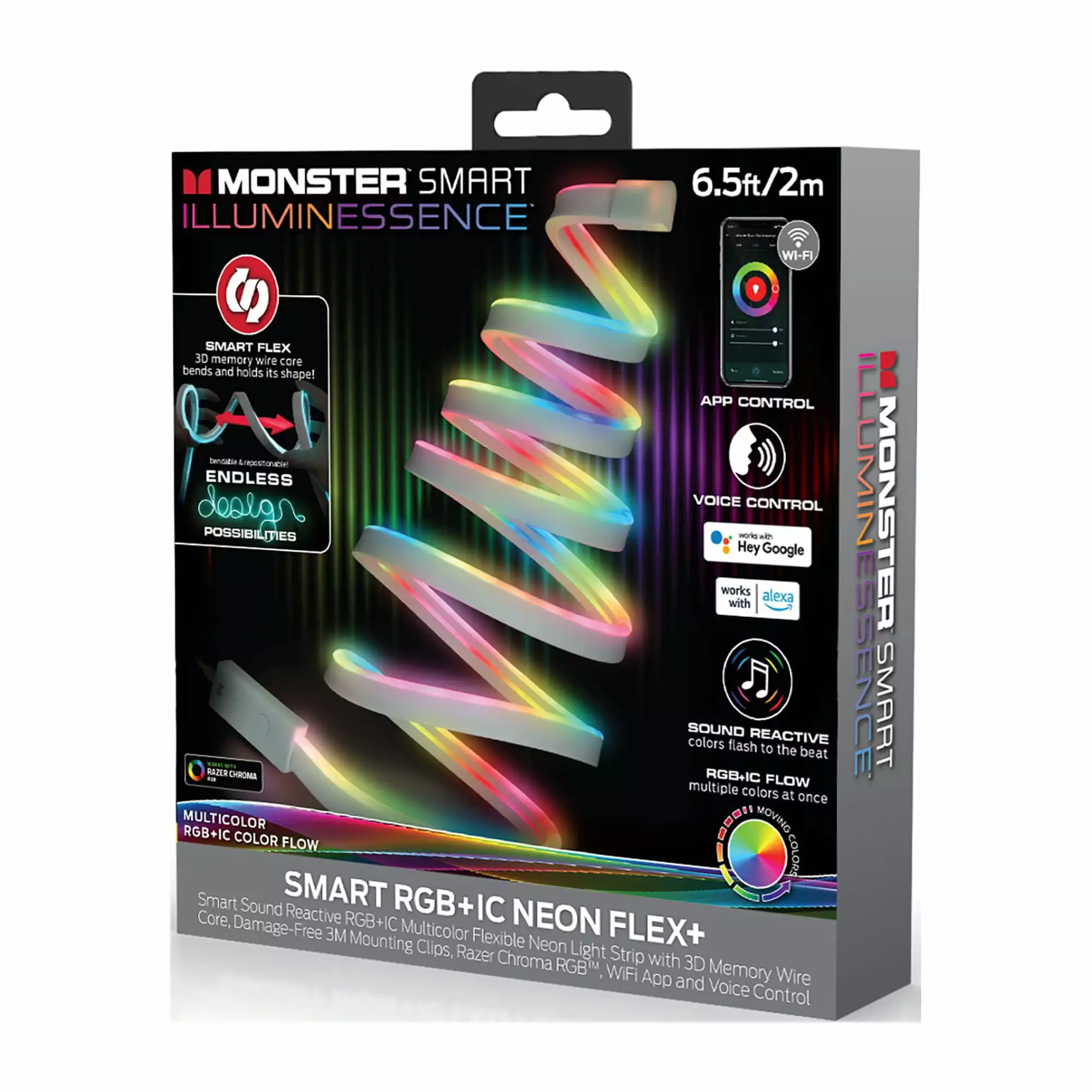 Monster LED Smart 6.5ft Neon Flex Light Strip. 3D Memory Wire Core Flow. Indoor. Corded Electric