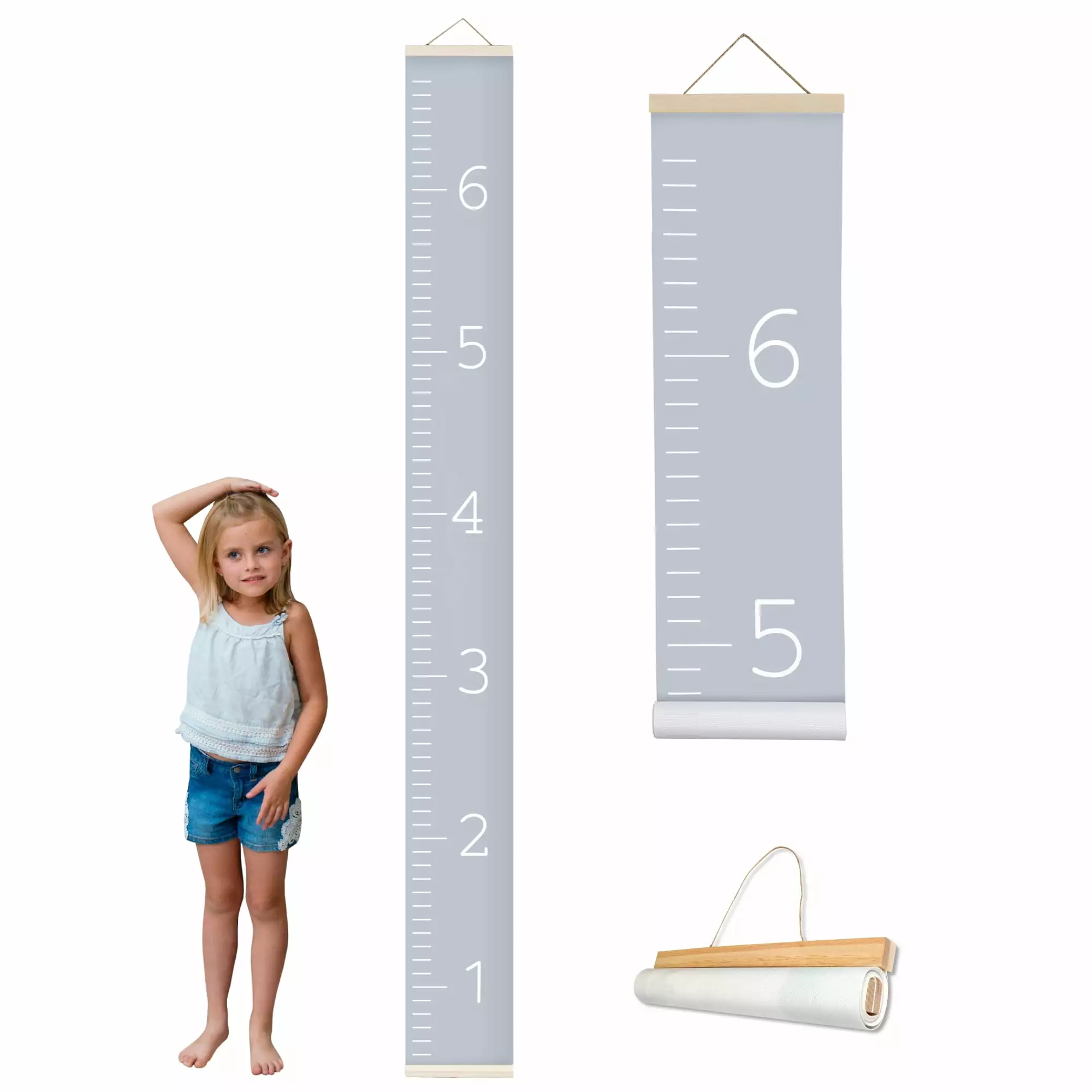 Morxy Canvas Growth Chart for Kids - Unisex Kids Room Wall Decor - Measuring Height Chart- Wall Tape with Height Chart for Kids (plain gray)