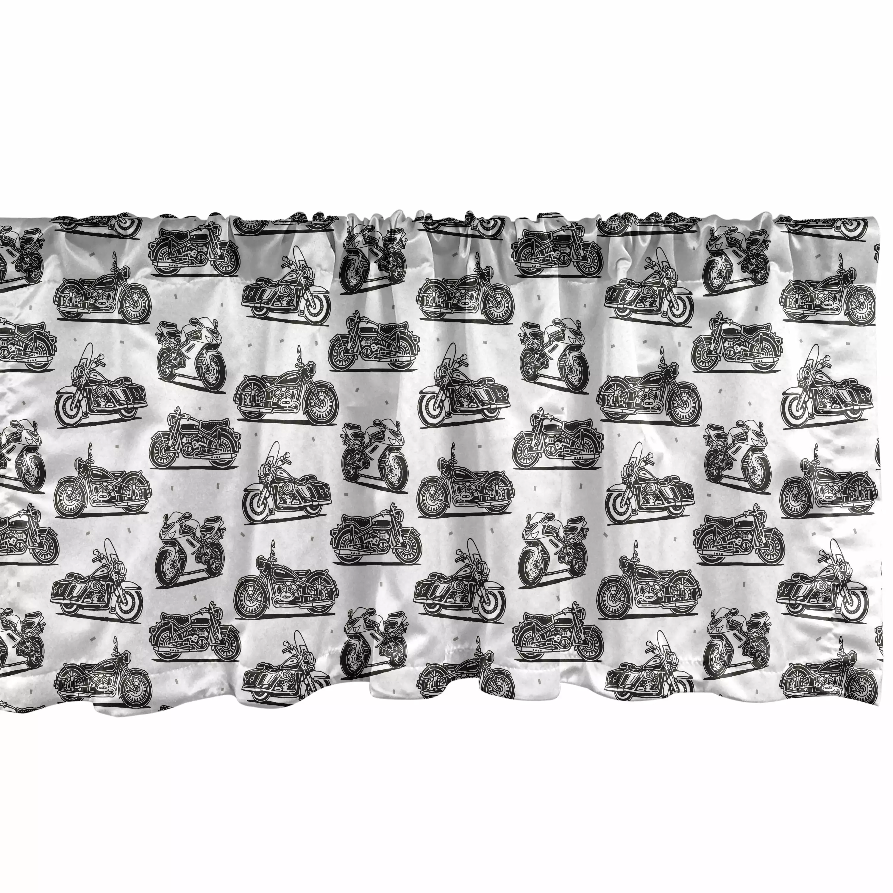 Motorcycle Window Valance. Retro Motorcycle Drawings of Old-Fashioned and Modern on White Background. Curtain Valance for Kitchen Bedroom with Rod Pocket. 54 X 18. Grey White Black. by Ambesonne