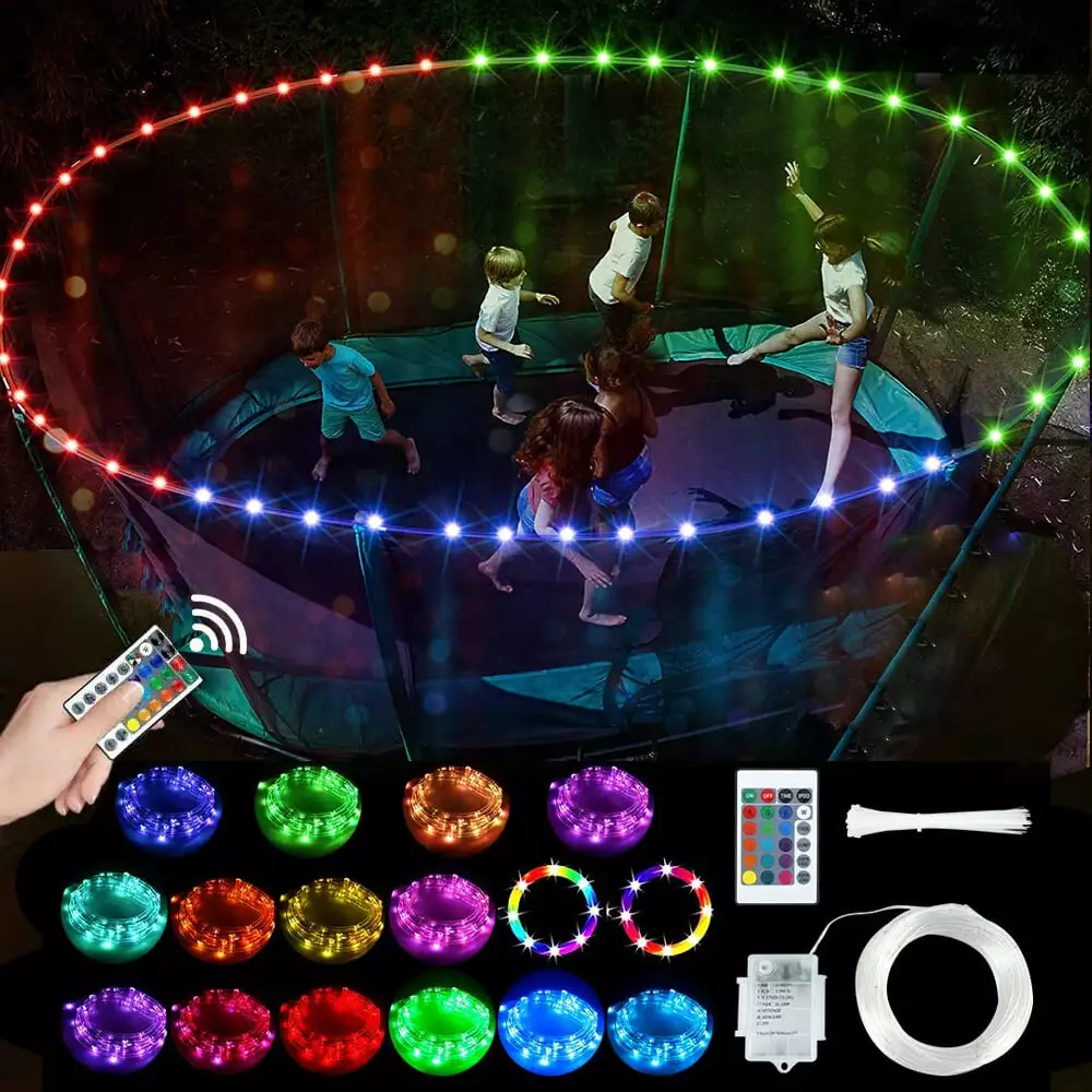 Mouind LED Trampoline Lights. Remote Control Rim LED Light for Trampoline. 16 Colors Change. Waterproof Easy Install Anti Impact. Super Bright to Play at Night Outdoors. 39.4 ft