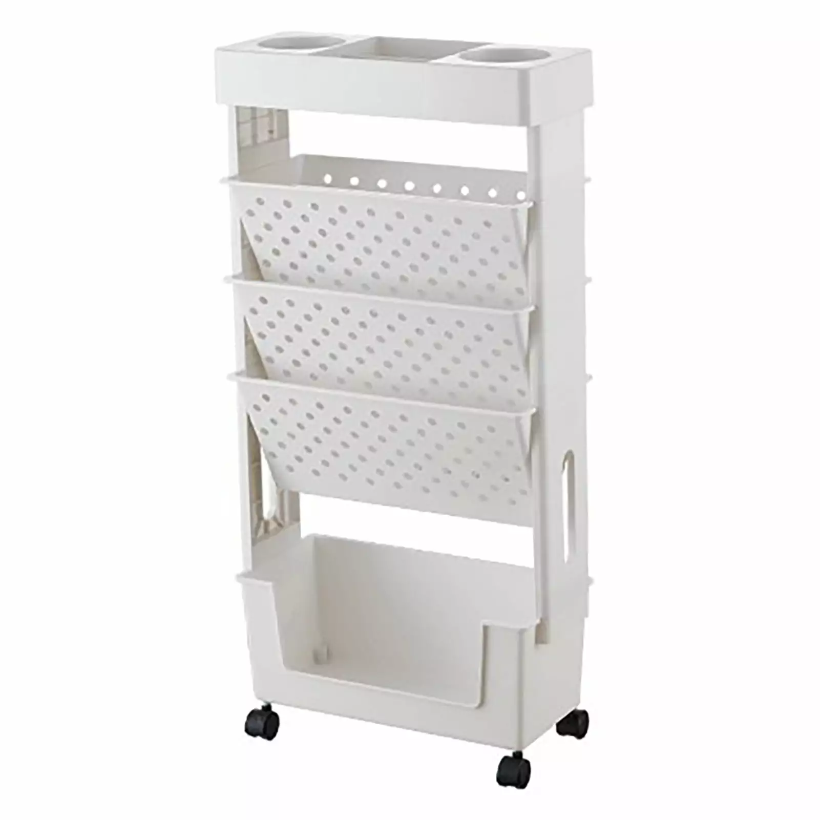 Movable Bookshelf. Large Capacity Rotatable Removable Plastic Practical Rolling Organization Shelf Mobile Bookshelf with Wheels for Study Conference Room[White]