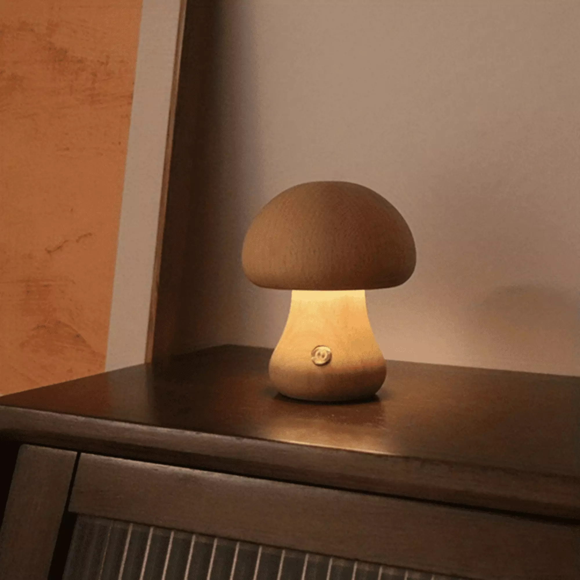 Mushroom Lamp. Dimmable LED Creative Wood Night Light with USB Charging for Home Decor