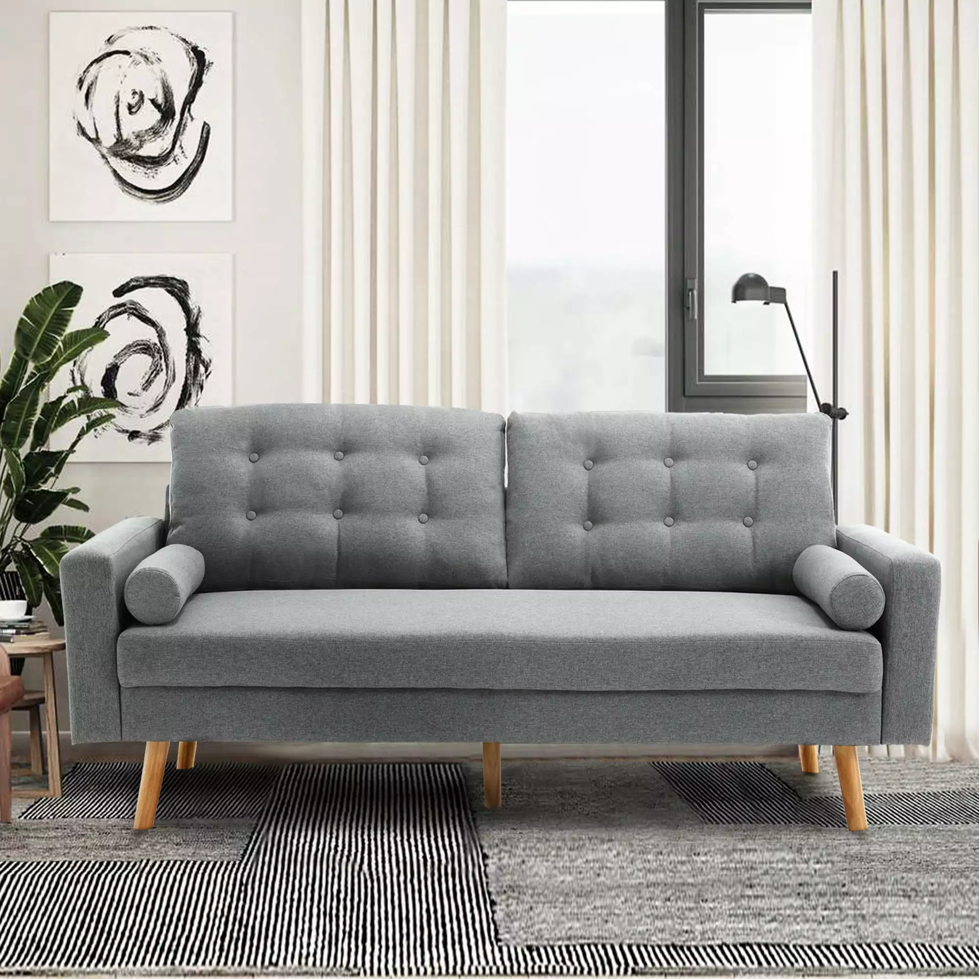 Muumblus 71.6 3 Seater Upholstered Sofa Couch for Living Room. Gray