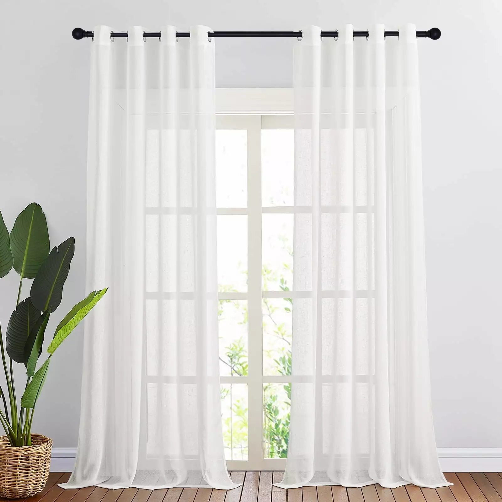 NICETOWN White Sheer Linen Curtains 90 inches Long 52 Wide. 2 Panels. Grommet Light Filtering Breathable Airy Privacy Drapes Vintage Semi-Sheer Textured Window Treatment for Home Office