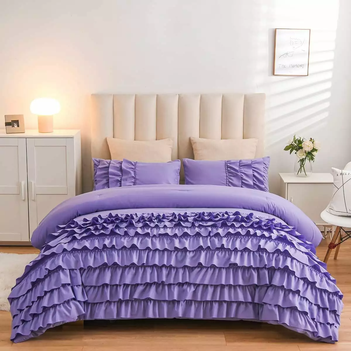 NTBED Purple Ruffle Comforter Set Twin Size Multi-Layers Ruffled Shabby Chic Bedding Set for Girls Women