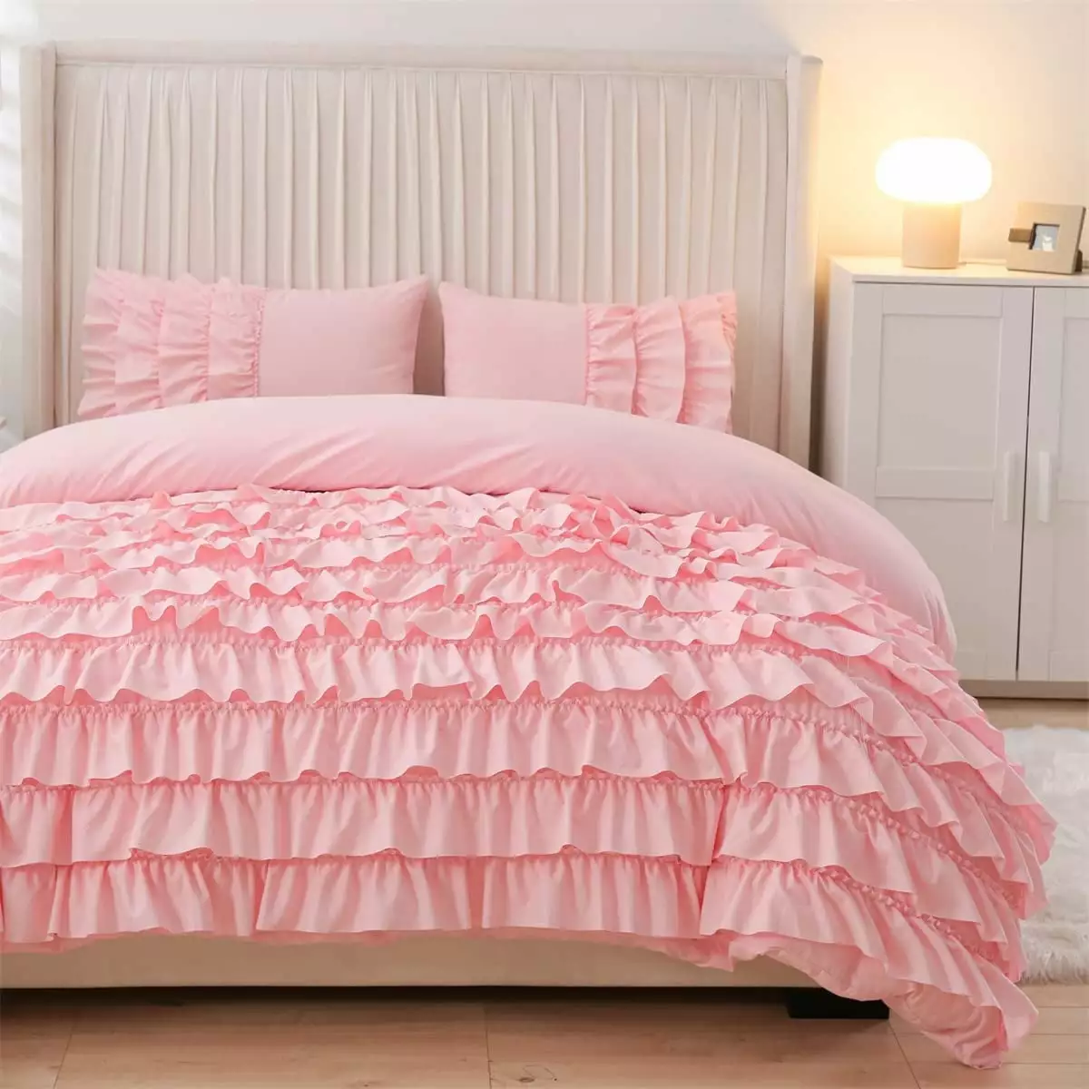 NTBED Ruffled Twin Comforter Set Casual Textured Chic Princess Bedding Set Pink