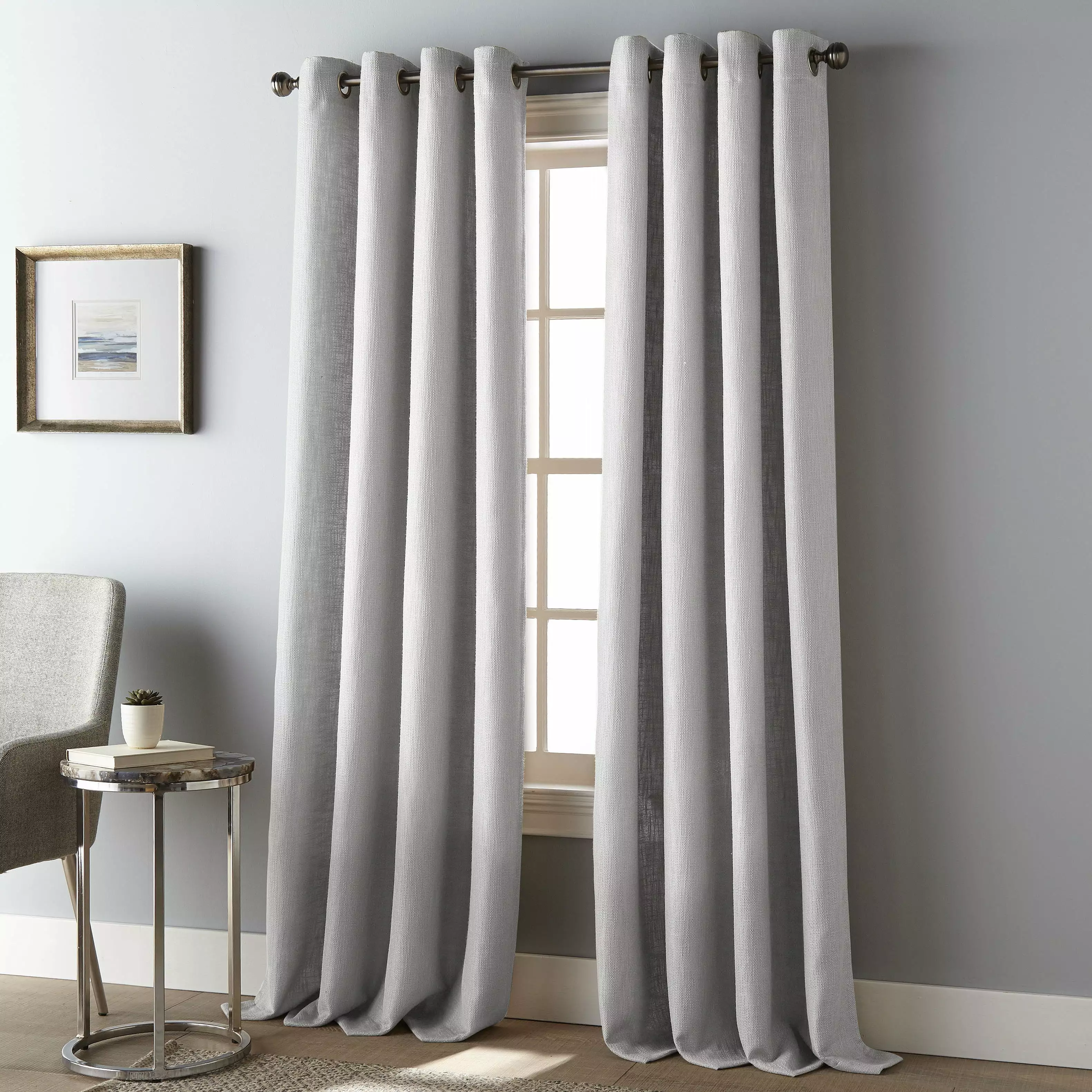 Nanshing Colin Light Filtering Single Curtain Panel with Grommet Top. Grey. 54 x 84