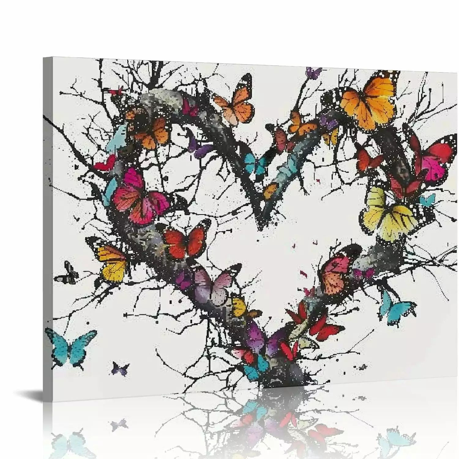 Nawypu Butterfly Canvas Print Wall Art: Bedroom Wall Decor Heart Shaped Branches Surrounded Butterflies Love Themed Picture for Teen Girls