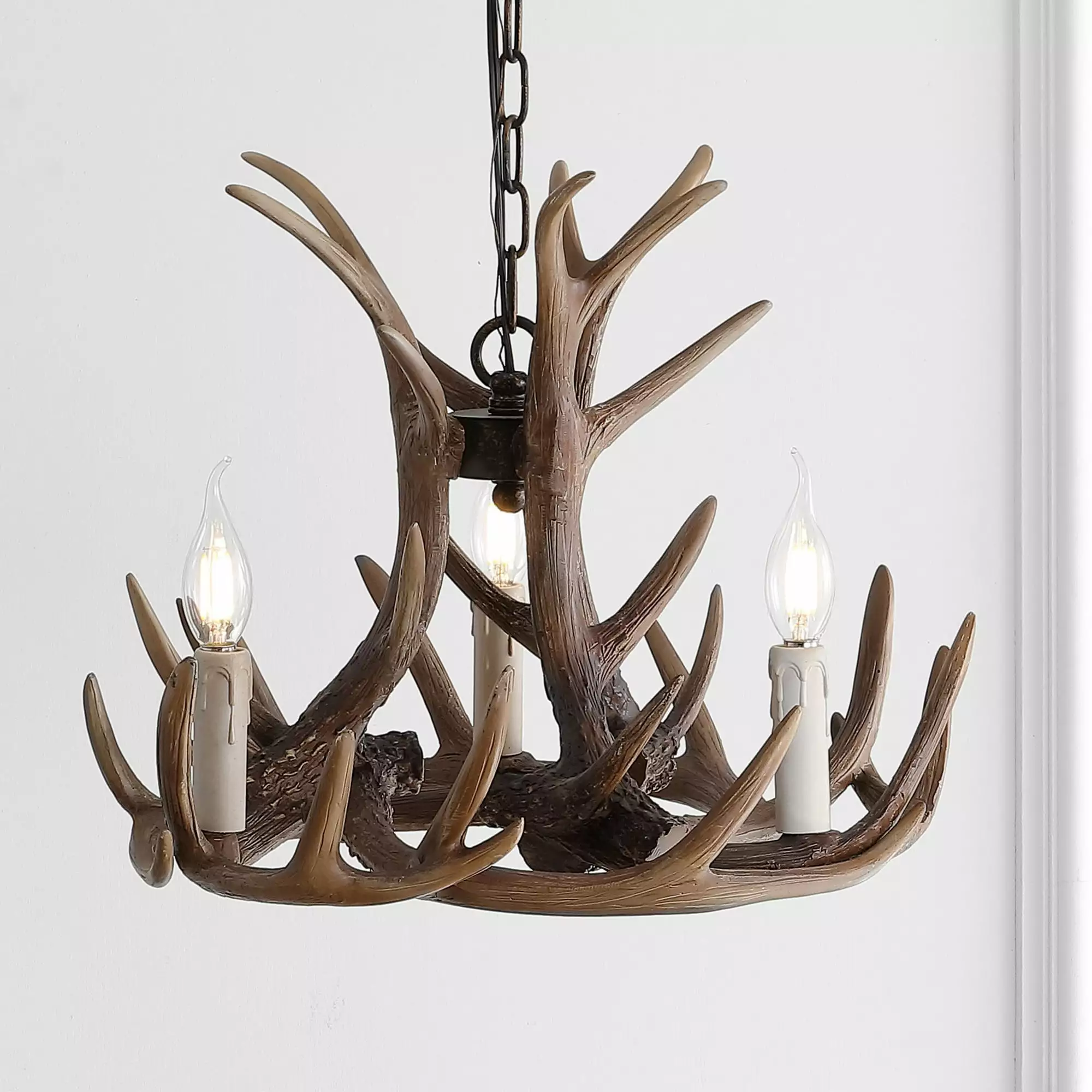 Nelle 18 Adjustable Resin Antler 3-Light LED Chandelier. Brown