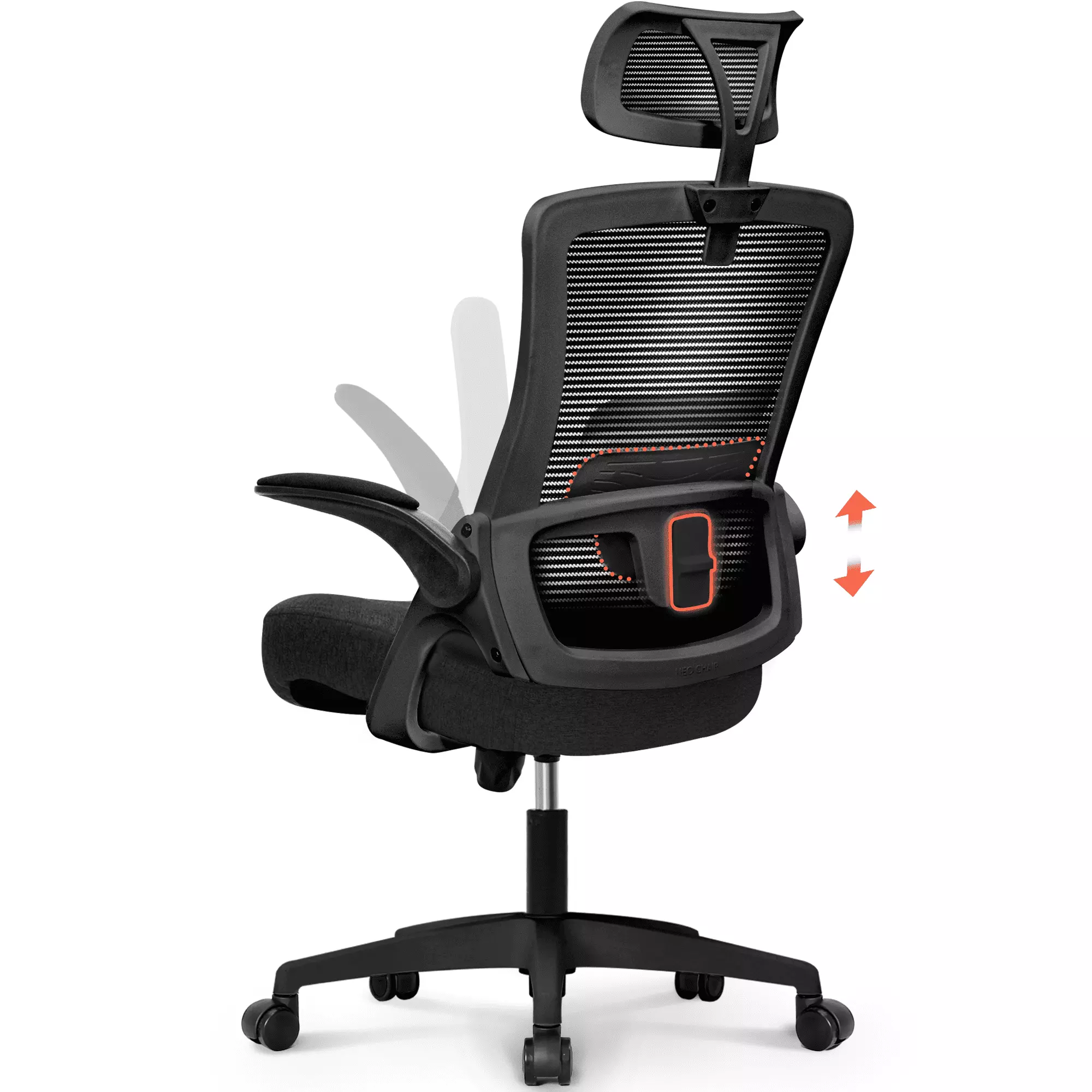 Neo Chair Ergonomic High Back Office Chair with Flip-up Arms Adjustable Headrest. Black