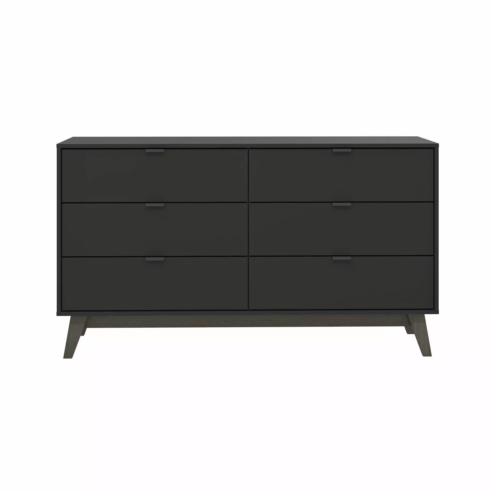 New Hanford 6-Drawer Dresser - in Black/Dark Brown Legs - for Bedroom - 32.2 in H x 57 in. W x 17.7 in D