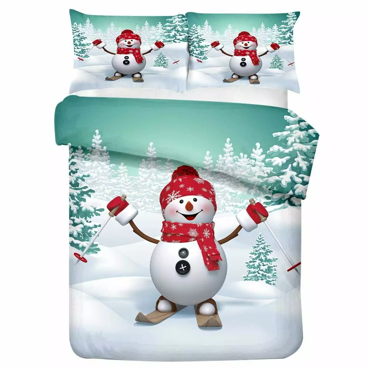 Newly Fashion Christmas Bedding Set 3D Snowman Print Bed Quilt Cover Set Kid Children Baby Bedding.California King (98x104)