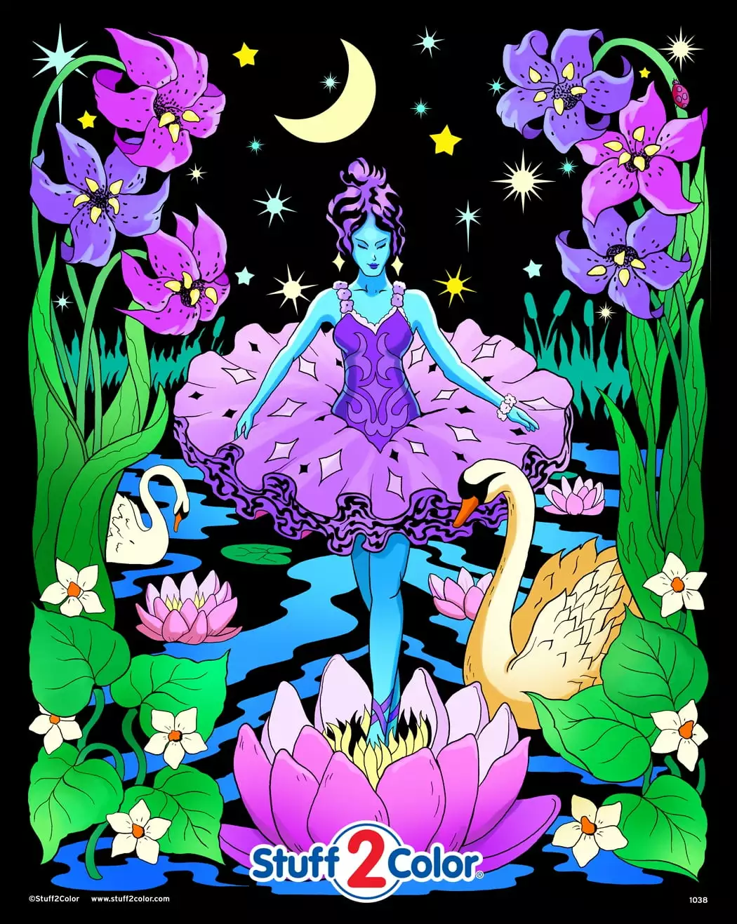 Night Princess - Fuzzy Velvet Coloring Poster for Kids and Adults (Excellent quiet time arts and crafts activity) - Arrives uncolored