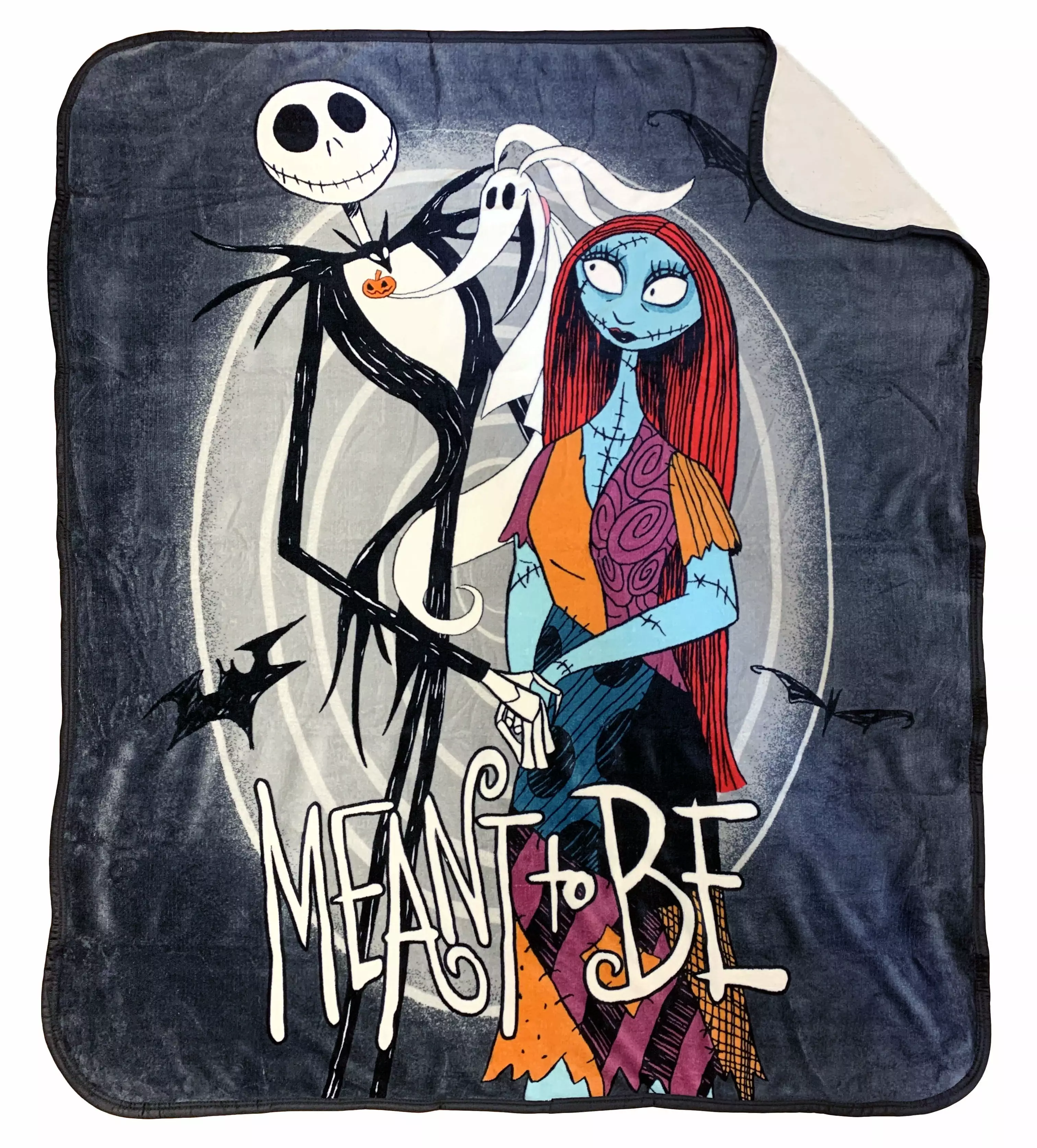 Nightmare Before Christmas Moonlight Madness Sherpa-Backed Throw 50 x 60. 100% Microfiber. Grey