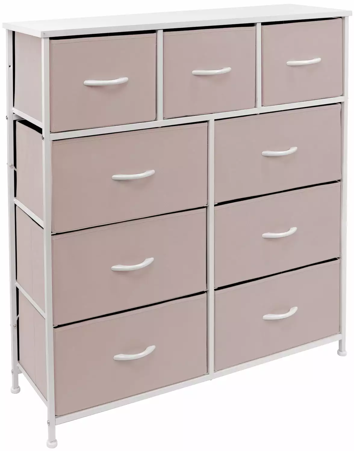 Nightstand Chest 9 Drawers Bedside Organizer Dresser Furniture for Bedroom and Office - Pink