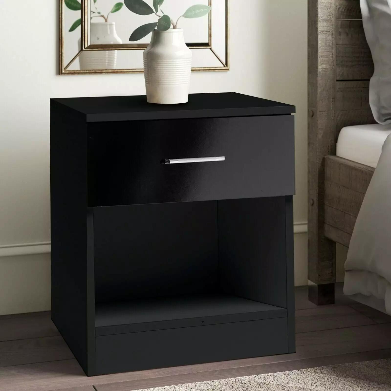 Nightstand with Drawer and Storage Shelves Bedside Table Side End Table File Cabinet Storage for Living Room Bedroom Sofa