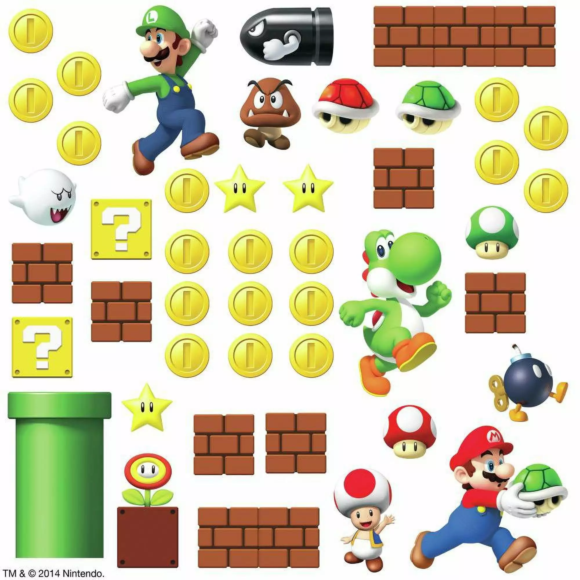 Nintendo Super Mario Bros. Build a Scene Peel & Stick Wall Decals Kids Room Luigi Fun Stickers Decor RMK2351SCS